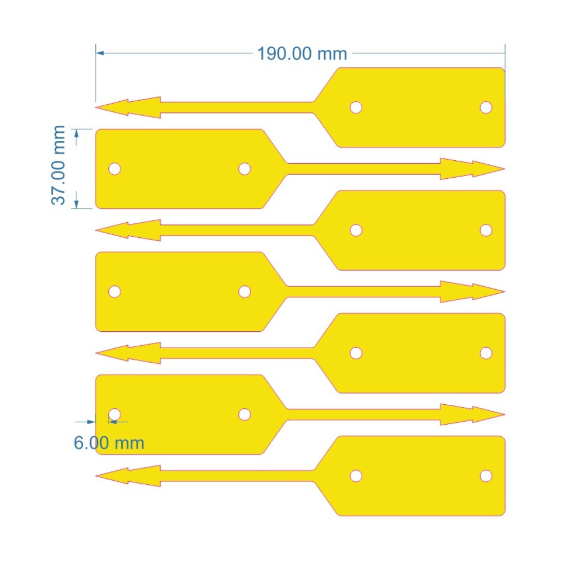 Étiquettes à boucle 190x37mm PEHD, Jaune