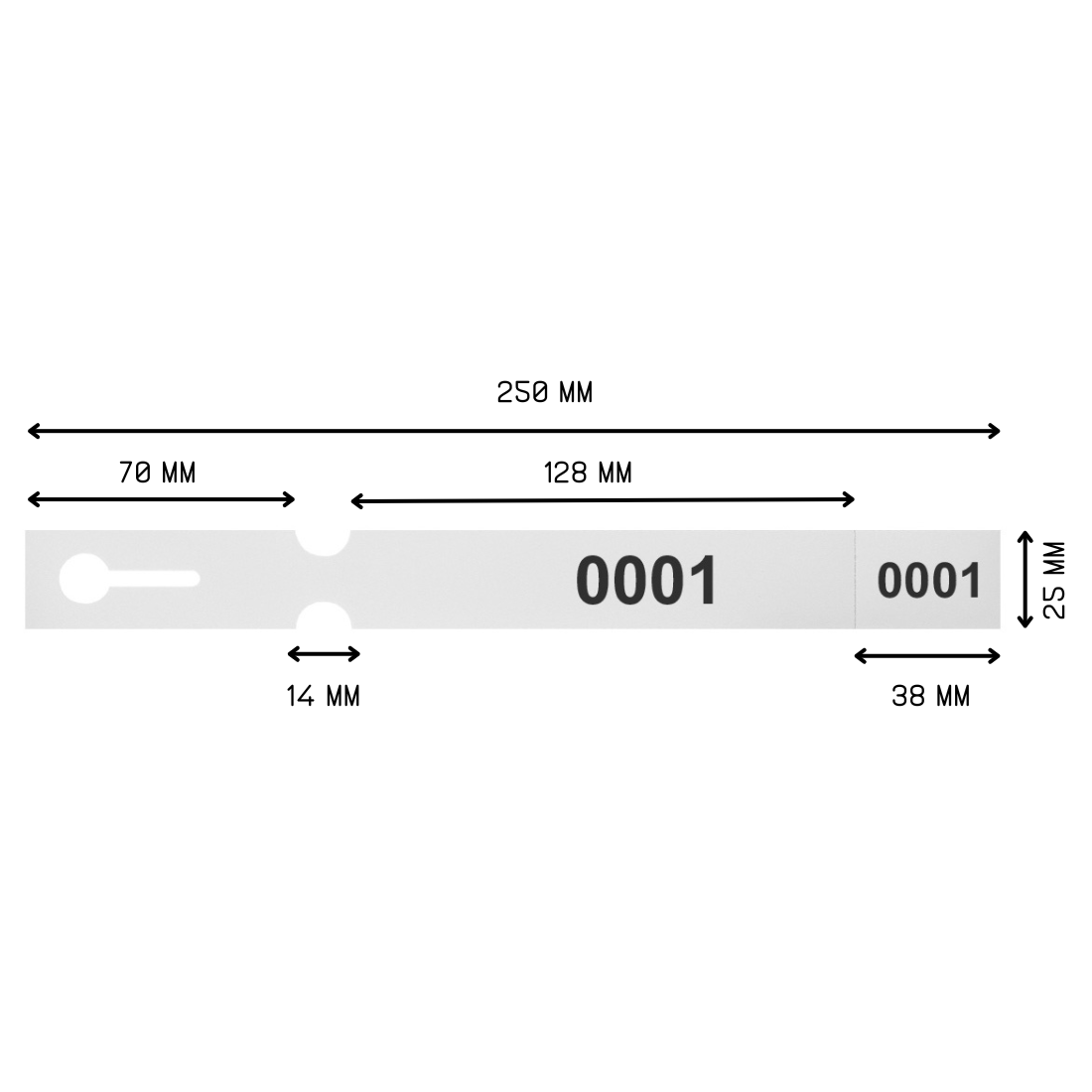 Loop lock labels 250x25mm PET - Numbered, White